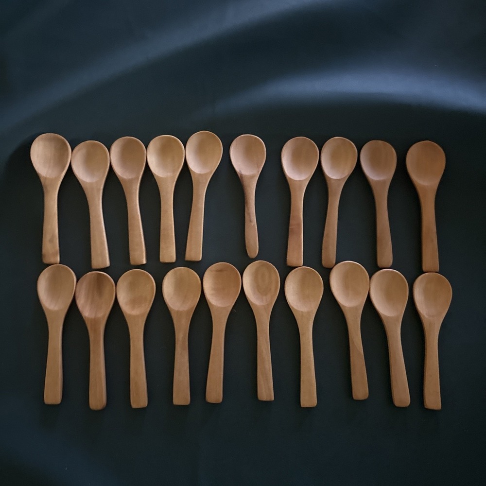 Set of 20 Mini Wooden Spoons Collectible Small Tiny Natural Brown Wood Spoons